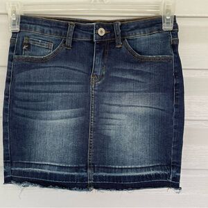 KanCan Denim Jean Mini Skirt Size 1/24 – Raw Hem, Stretch Fit